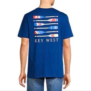 Mens L Key West Short Sleeve Classic Fit Graphic T-Shirt Blue boat paddle